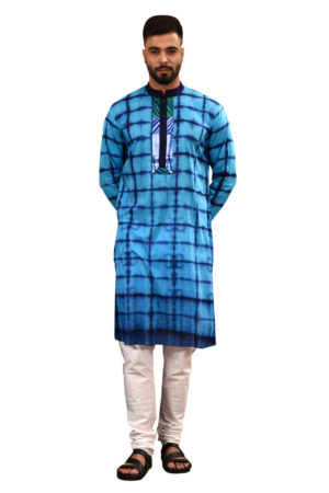 Turquoise Cotton Tie-Dyed Panjabi; Handicrafts; Kay Kraft; Bangladesh; Fashion; Textiles;
