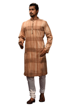 Light Brown Cotton Printed; Tie-Dyed Panjabi; Handicrafts; Kay Kraft; Bangladesh; Fashion; Textiles;