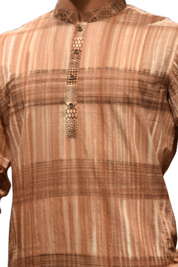 Light Brown Cotton Printed; Tie-Dyed Panjabi; Handicrafts; Kay Kraft; Bangladesh; Fashion; Textiles;