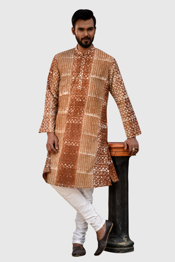 Chocolate Cotton Tie-Dyed Panjabi; Handicrafts; Kay Kraft; Bangladesh; Fashion; Textiles;