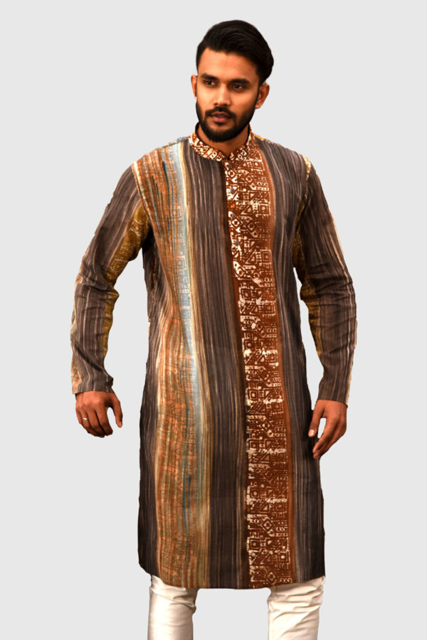 Coffee Cotton Tie-Dyed Panjabi; Handicrafts; Kay Kraft; Bangladesh; Fashion; Textiles;