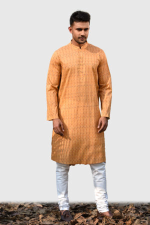 Orange Cotton Printed Panjabi; Handicrafts; Kay Kraft; Bangladesh; Fashion; Textiles;