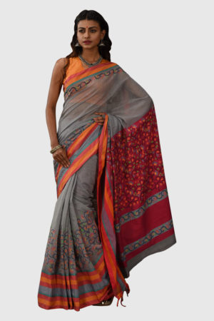Ash Half Silk Printed Saree; Handicrafts; Kay Kraft; Bangladesh; Fashion; Textiles;