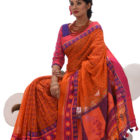 Orange Half Silk Printed Saree; Handicrafts; Kay Kraft; Bangladesh; Fashion; Textiles;