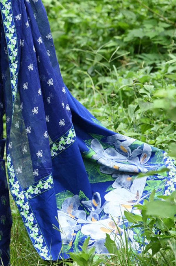 Midnight Blue Half Silk Printed Saree; Handicrafts; Kay Kraft; Bangladesh; Fashion; Textiles; Bangladeshi Fashion