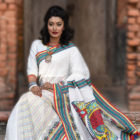 White Muslin Printed; Tie-Dyed Saree; Handicrafts; Kay Kraft; Bangladesh; Fashion; Textiles;