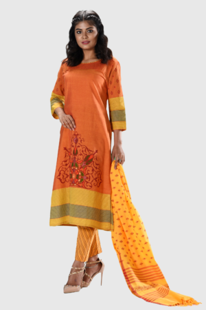 Orange Cotton Printed & Embroidered Salwar Kameez; Handicrafts; Kay Kraft; Bangladesh; Fashion; Textiles; Bangladeshi Fashion