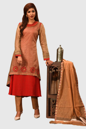 Brown Muslin Printed & Embroidered Salwar Kameez; Handicrafts; Kay Kraft; Bangladesh; Fashion; Textiles; Bangladeshi Fashion