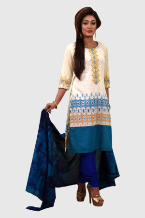 Cream Cotton Printed & Embroidered Salwar Kameez; Handicrafts; Kay Kraft; Bangladesh; Fashion; Textiles; Bangladeshi Fashion
