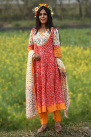 Red Cotton Printed; Tie-dyed Salwar Kameez; Handicrafts; Kay Kraft; Bangladesh; Fashion; Textiles; Bangladeshi Fashion