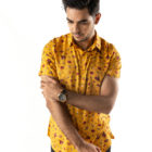 Pale Yellow Linen Printed Smart Casual Shirt; Handicrafts; Kay Kraft; Bangladesh; Fashion; Textiles;