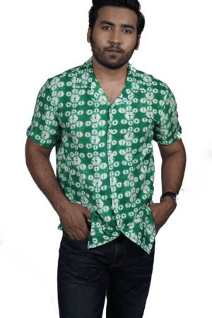 Green Linen Tie-Dyed Smart Casual Shirt; Handicrafts; Kay Kraft; Bangladesh; Fashion; Textiles;