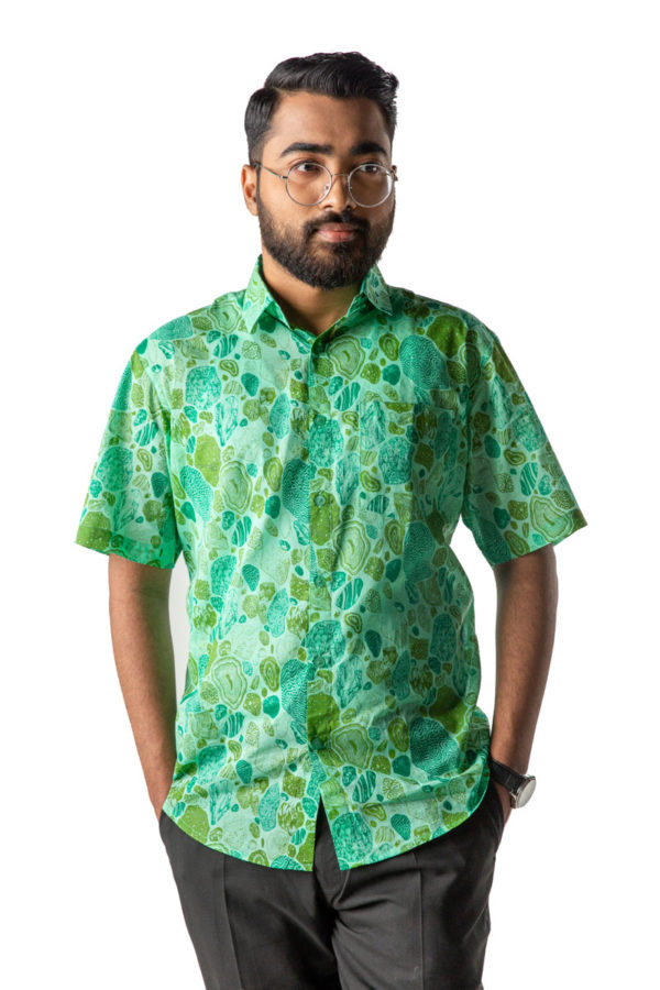 Sea Green Cotton Printed Casual Shirt; Handicrafts; Kay Kraft; Bangladesh; Fashion; Textiles;