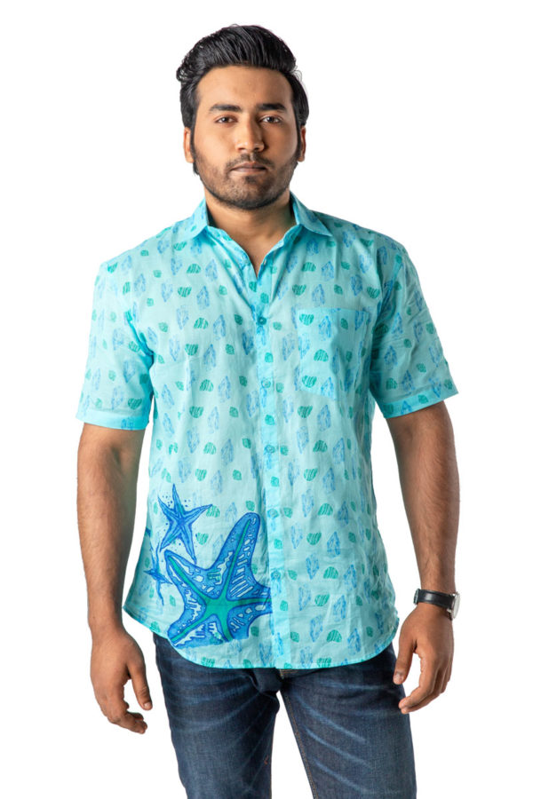 Sea Ash Cotton Printed Casual Shirt; Handicrafts; Kay Kraft; Bangladesh; Fashion; Textiles;
