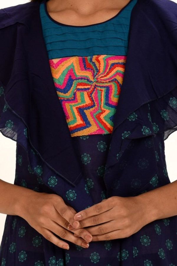 Blue Cotton Printed Embroidered Top; Handicrafts; Kay Kraft; Bangladesh; Fashion; Textiles;