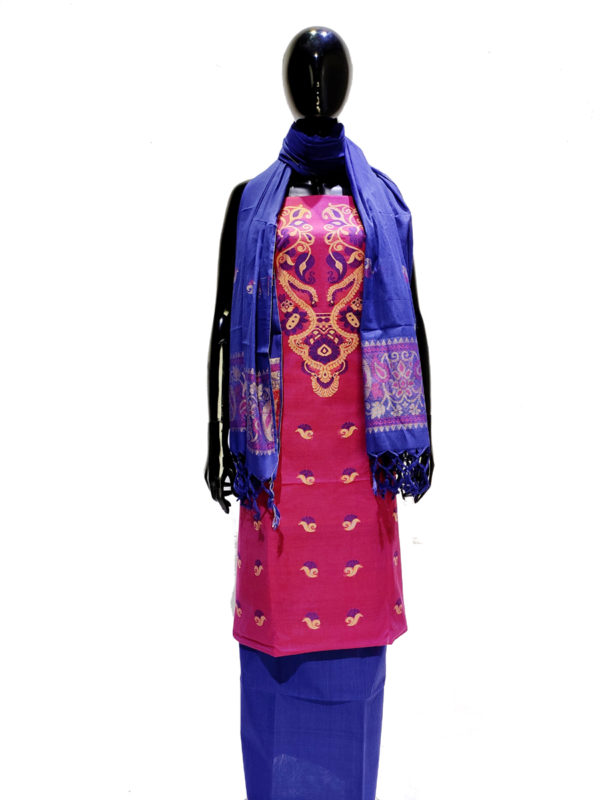 Magenta Handloom Half Silk Salwar Kameez Set; Handicrafts; Kay Kraft; Bangladesh; Fashion; Textiles;