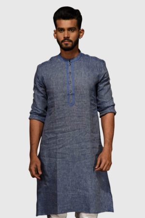 Bluish Ash Cotton Panjabi; Handicrafts; Kay Kraft; Bangladesh; Fashion; Textiles;