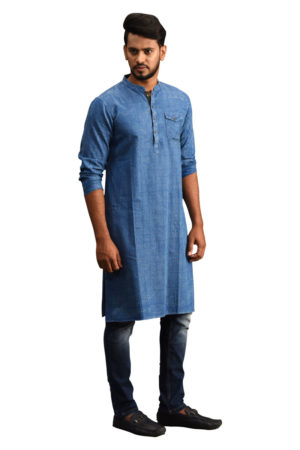 Sky Blue Cotton Tie-Dyed Panjabi; Handicrafts; Kay Kraft; Bangladesh; Fashion; Textiles;