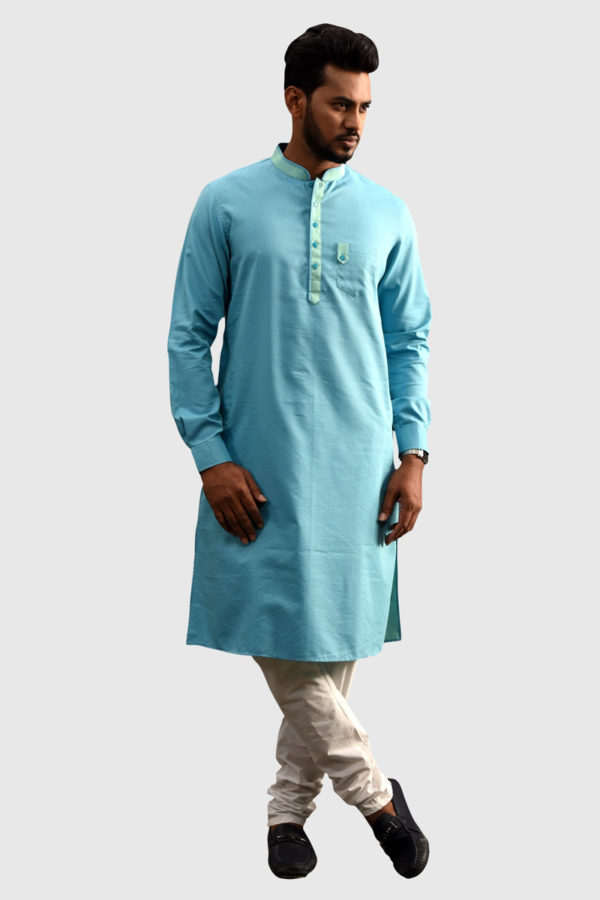Sky Blue Cotton Panjabi; Handicrafts; Kay Kraft; Bangladesh; Fashion; Textiles;