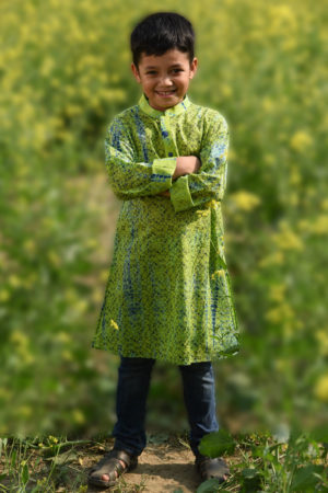 Parrot Green Cotton Panjabi for Junior Boys; Handicrafts; Kay Kraft; Bangladesh; Fashion; Textiles; Bangladeshi Fashion