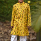 Yellow Cotton Printed Panjabi for Junior Boys; Handicrafts; Kay Kraft; Bangladesh; Fashion; Textiles; Bangladeshi Fashion