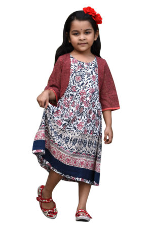 Off White Linen Frock with Coaty for Junior Girls