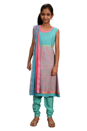 Paste Linen Printed & Tie-Dyed Salwar Kameez for Junior Girls; Online Shopping