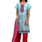 Turquoise Cotton Printed & Tie-Dyed Salwar Kameez for Junior Girls