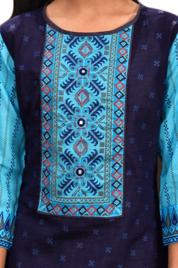 Blue Cotton Printed & Embroidered Salwar Kameez for Junior Girls; Handicrafts; Kay Kraft; Bangladesh; Fashion; Textiles; Bangladeshi Fashion