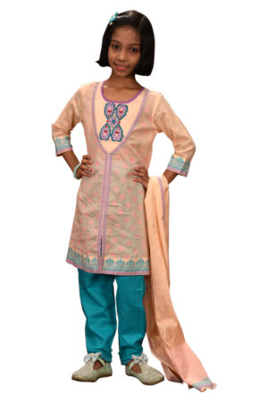 Peach Cotton Salwar Kameez for Junior Girls; Handicrafts; Kay Kraft; Bangladesh; Fashion; Textiles; Bangladeshi Fashion