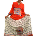 Neon Orange Linen Printed Top with Skirt for Junior Girls; Handicrafts; Kay Kraft; Bangladesh; Fashion; Textiles; Bangladeshi Fashion