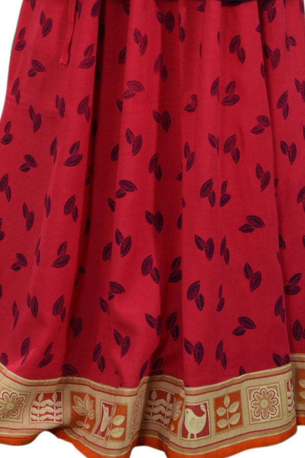 Coral Red Cotton Printed & Embroidered Top with Skirt for Junior Girls; Handicrafts; Kay Kraft; Bangladesh; Fashion; Textiles; Bangladeshi Fashion