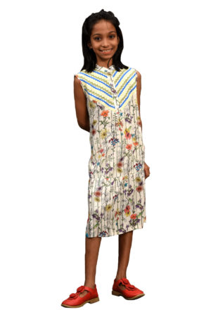 Off White Linen Printed Top for Junior Girls; Handicrafts; Kay Kraft; Bangladesh; Fashion; Textiles; Bangladeshi Fashion
