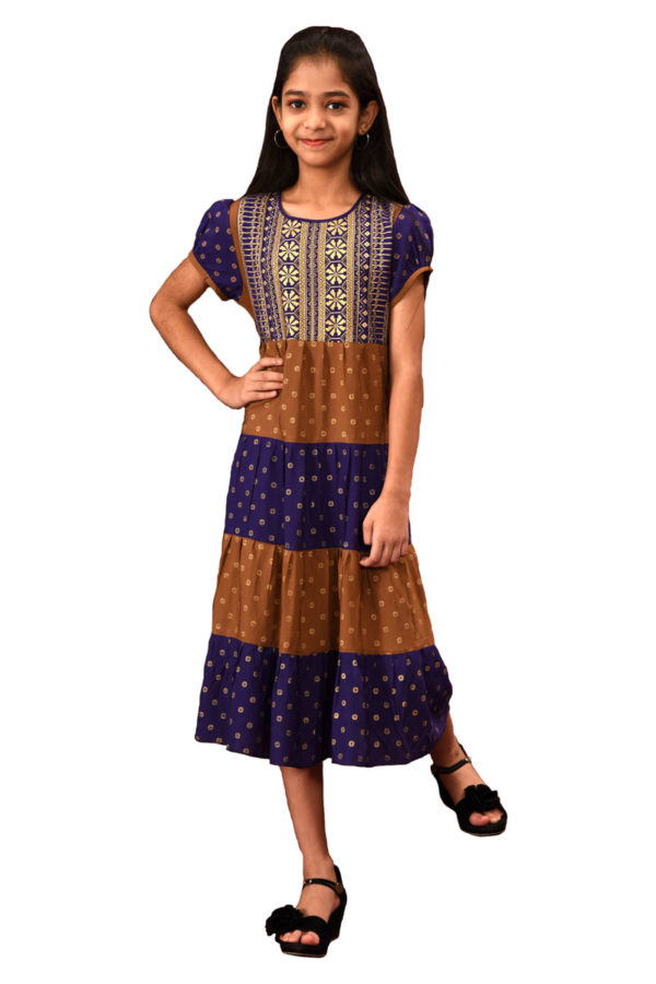 Coffee Linen Printed Top for Junior Girls; Handicrafts; Kay Kraft; Bangladesh; Fashion; Textiles; Bangladeshi Fashion