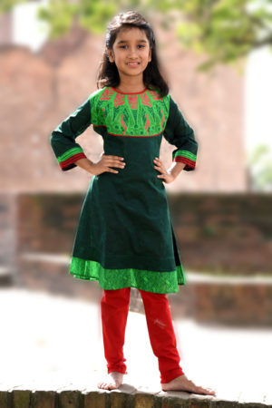 Green Cotton Printed Top for Junior Girls; Handicrafts; Kay Kraft; Bangladesh; Fashion; Textiles; Bangladeshi Fashion
