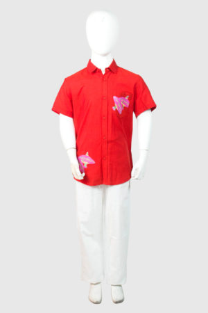 Red Cotton Printed Casual Shirt for Boys