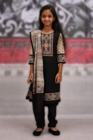 Kay Kraft Black Voile Printed & Tie-dyed Salwar Kameez for Junior Girls