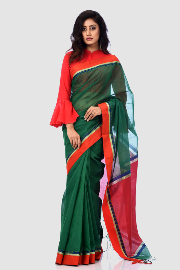 Green Half Silk Red Paar Saree