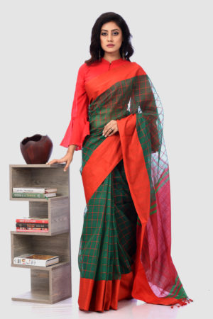 Green Half Silk Red Anchal Saree