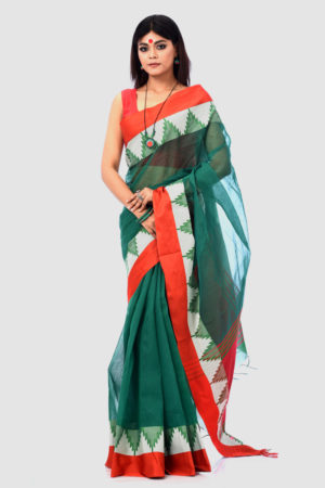 Green Half Silk Red & Grey Anchal Saree