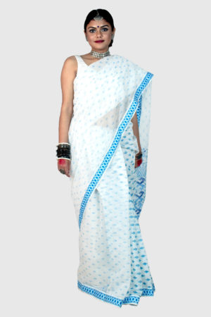 White Half Silk Printed Saree