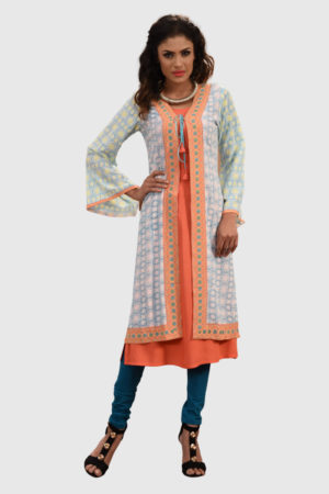 Grey Georgette Printed & Embroidered Coaty