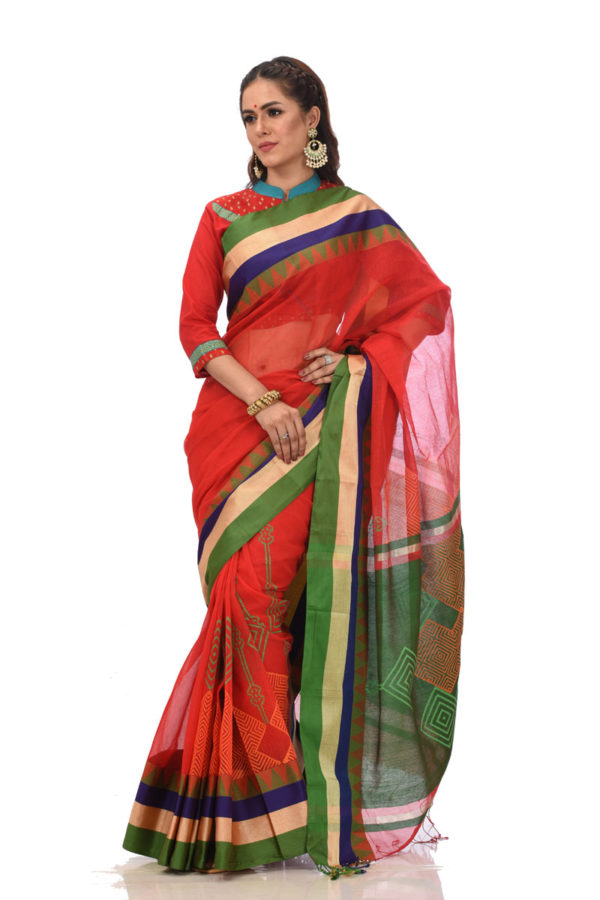 Red Half Silk Printed Saree