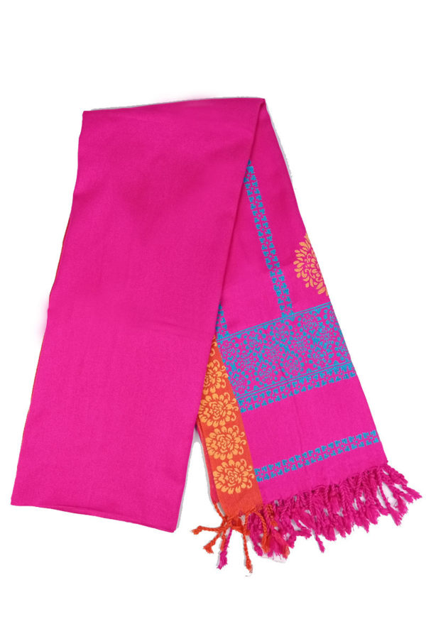 Pink Cotton Printed Shawl