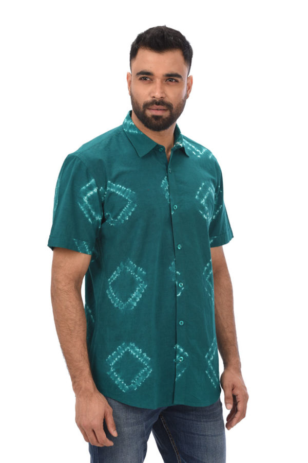 Green Cotton Tie-dyed Casual Shirt