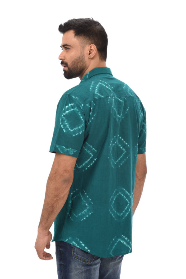 Green Cotton Tie-dyed Casual Shirt