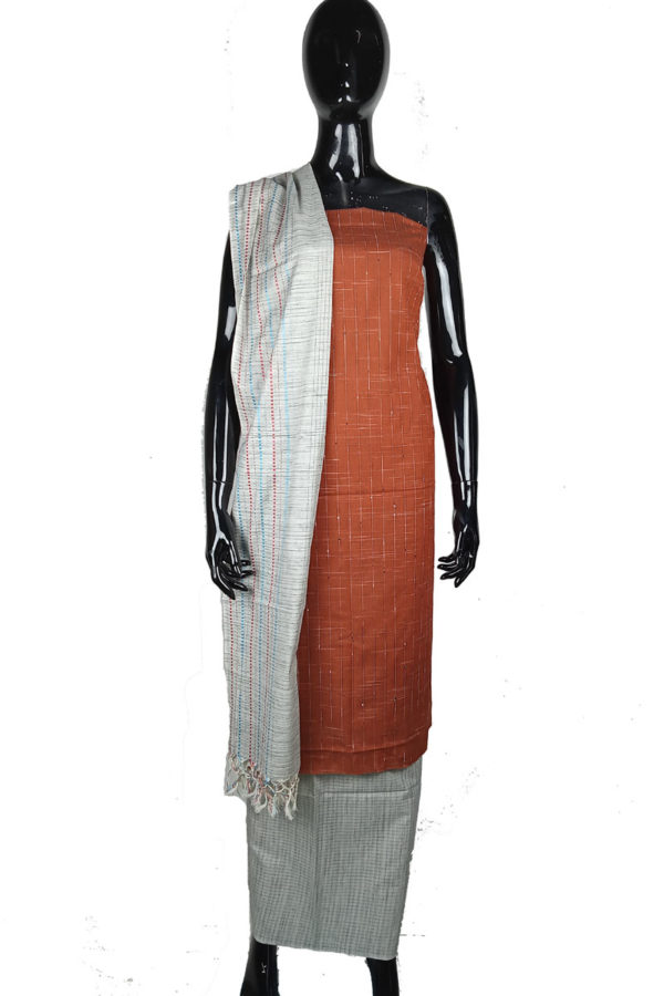 Brown Handloom Cotton Salwar Kameez Set