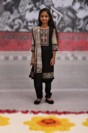 Black Voile Printed & Tie-Dyed Salwar Kameez for Girls