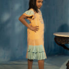 Peach Linen Printed Frock for Girls