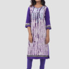 Lavender Linen Printed & Hand Embroidered Kurti